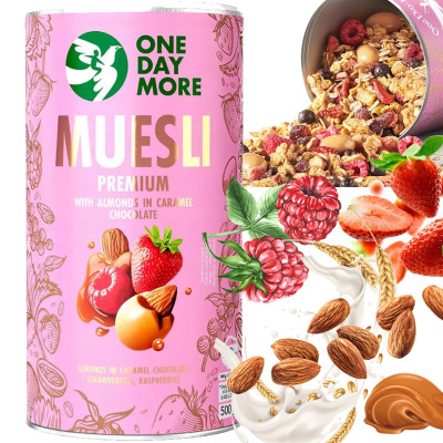 OneDayMore MUSLI PREMIUM Z MIGDAŁAMI W CZEKOLADZIE 500g KRÓTKA DATA