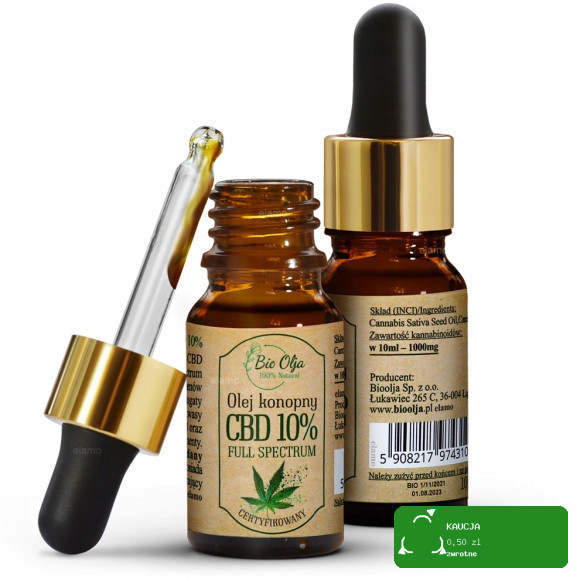 BioOlja OLEJEK KONOPNY CBD 10% 10ml FULL SPECTRUM CERTYFIKOWAN kannabinoidy