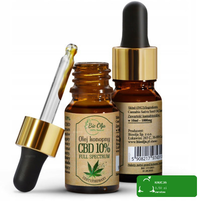 BioOlja OLEJEK KONOPNY CBD 10% 10ml FULL SPECTRUM CERTYFIKOWAN kannabinoidy