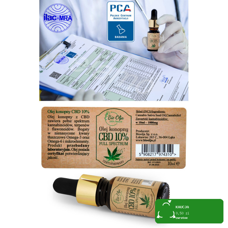 BioOlja OLEJEK KONOPNY CBD 10% 10ml FULL SPECTRUM CERTYFIKOWAN kannabinoidy