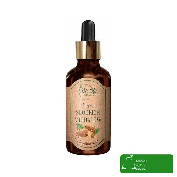 BioOlja OLEJ ZE SŁODKICH MIGDAŁÓW MIGDAŁOWY ZIMNOTŁOCZONY NIERAFINOWAN 50ml