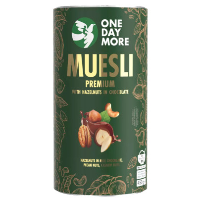 OneDayMore MUSLI PREMIUM ORZECHOWE Z ORZECHAMI LASKOWYMI 450g granola tuba