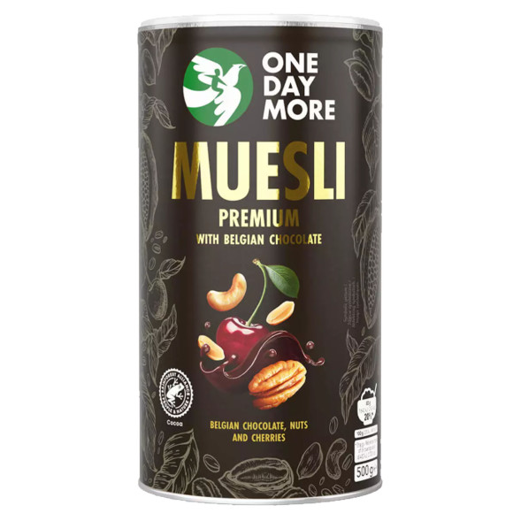 OneDayMore MUSLI PREMIUM CZEKOLADOWE Z BELGIJSKĄ CZEKOLADĄ 500g granola