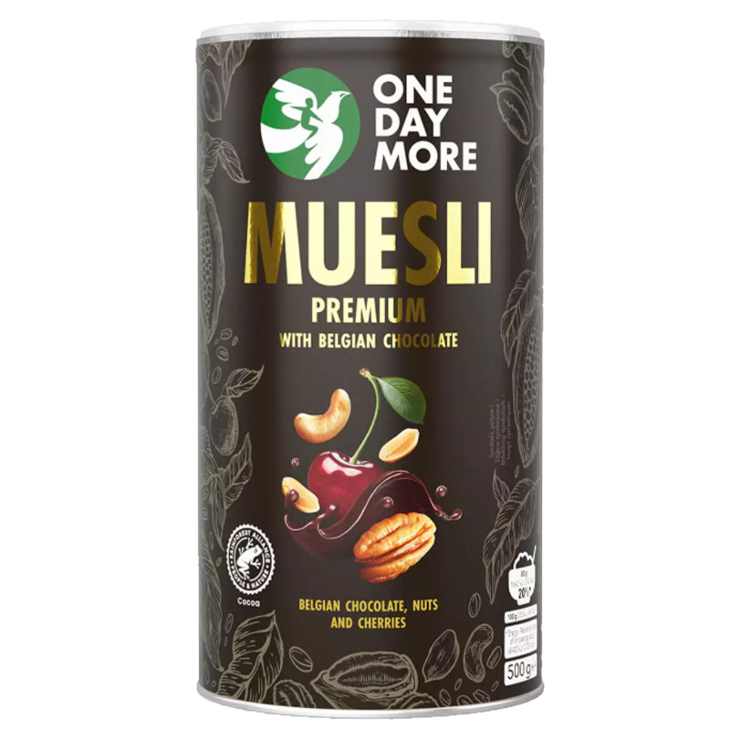 OneDayMore MUSLI PREMIUM CZEKOLADOWE Z BELGIJSKĄ CZEKOLADĄ 500g granola
