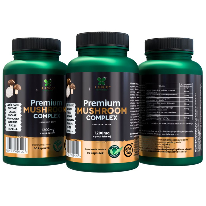 Lanco PREMIUM MUSHROOM COMPLEX 1200mg 60kaps 7 GRZYBÓW FUNKCJONALNYCH