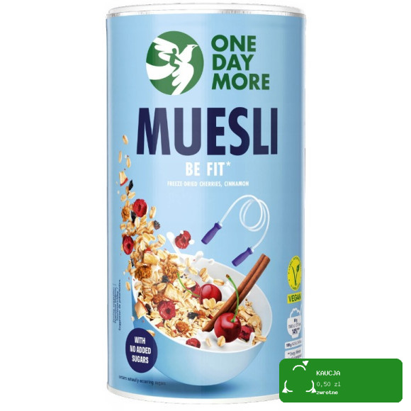 OneDayMore MUESLI BE FIT Sylwetkowe Wiśnia Cynamon 450g Płatki KRÓTKA DATA