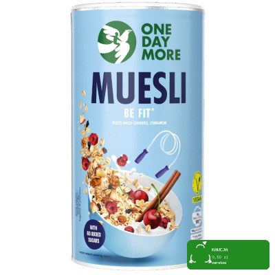 OneDayMore MUESLI BE FIT Sylwetkowe Wiśnia Cynamon 450g Płatki KRÓTKA DATA