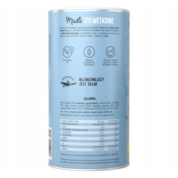 OneDayMore MUESLI BE FIT Sylwetkowe Wiśnia Cynamon 450g Płatki KRÓTKA DATA