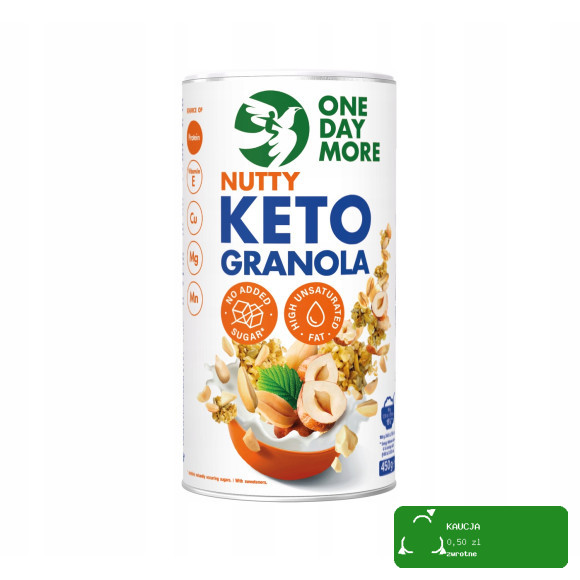 OneDayMore NUTTY KETO GRANOLA ORZECHOWA 450g tuba aż 57% orzechów bez cukru