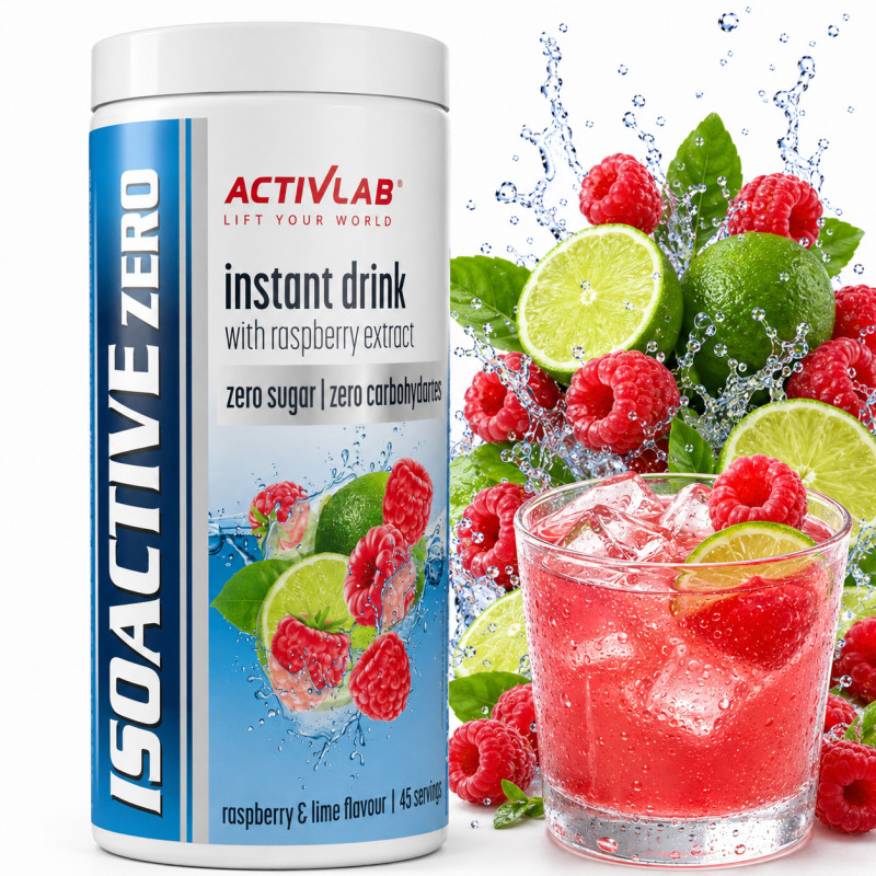ISOACTIVE Izotonik ELEKTROLITY smak MALINA LIMONKA ZERO bez cukru 225g