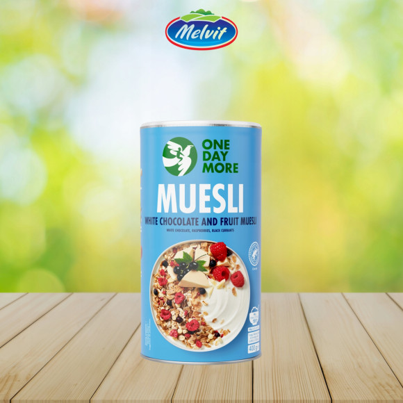OneDayMore MUSLI OWOCOWE Z BIAŁĄ CZEKOLADĄ 400g malina + czarna porzeczka