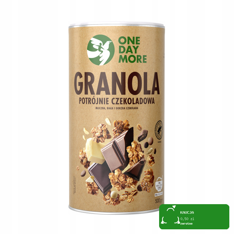 OneDayMore GRANOLA POTRÓJNIE CZEKOLADOWA 500g Czekolada Mleczna Biała Gorzk KRÓTKA DATA