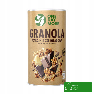 OneDayMore GRANOLA POTRÓJNIE CZEKOLADOWA 500g Czekolada Mleczna Biała Gorzk KRÓTKA DATA
