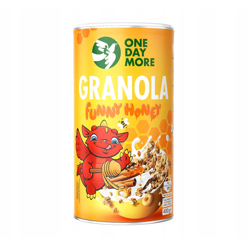 OneDayMore GRANOLA FUNNY HONEY MIODOWA 400g Płatki KRÓTKA DATA