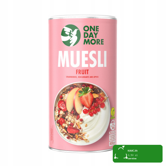 OneDayMore MUSLI OWOCOWE 400g Liofilizowana truskawka i Porzeczka + Jabłko