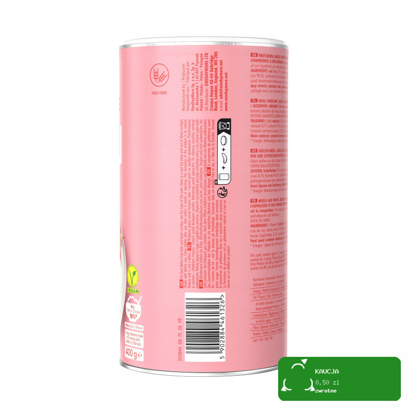 OneDayMore MUSLI OWOCOWE 400g Liofilizowana truskawka i Porzeczka + Jabłko