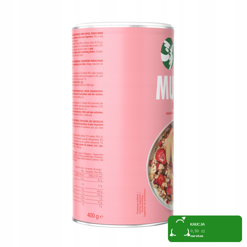 OneDayMore MUSLI OWOCOWE 400g Liofilizowana truskawka i Porzeczka + Jabłko