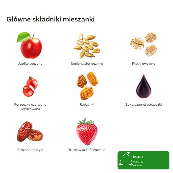 OneDayMore MUSLI OWOCOWE 400g Liofilizowana truskawka i Porzeczka + Jabłko