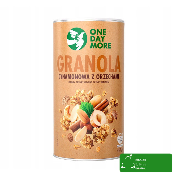 OneDayMore GRANOLA CYNAMONOWA Z ORZECHAMI 450g Migdały + Nerkowce + Laskowe