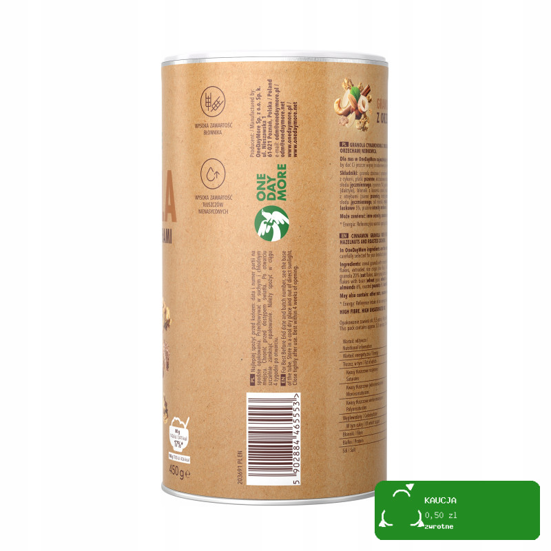 OneDayMore GRANOLA CYNAMONOWA Z ORZECHAMI 450g Migdały + Nerkowce + Laskowe