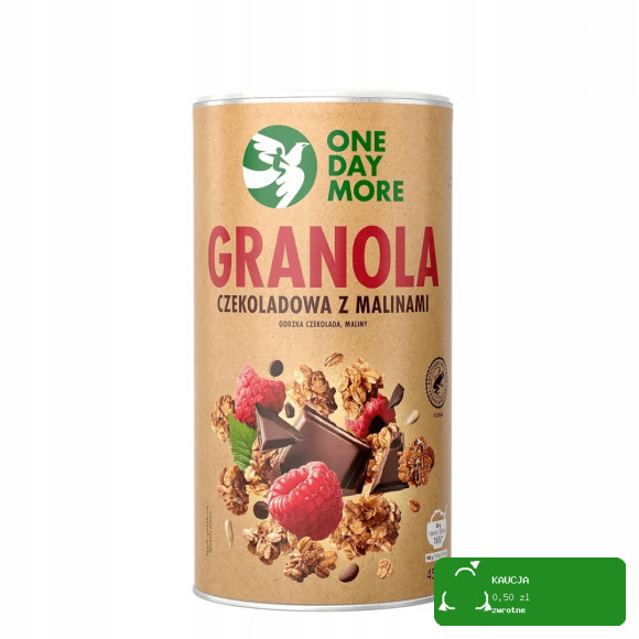 OneDayMore GRANOLA CZEKOLADOWA Z MALINAMI 450g gorzka czekolada + maliny