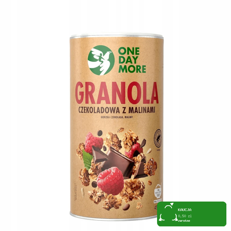 OneDayMore GRANOLA CZEKOLADOWA Z MALINAMI 450g gorzka czekolada + maliny