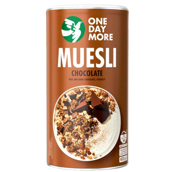 OneDayMore MUSLI CZEKOLADOWE z gorzką i mleczną czekoladą i granolą 400g