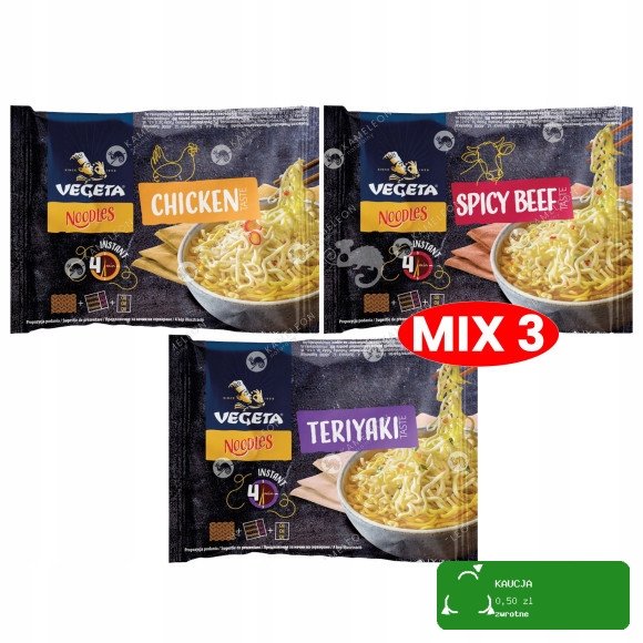 Vegeta NUDLES mix 75g x3szt zupka chińska makaron TERIYAKI KURCZAK WOŁOWINA