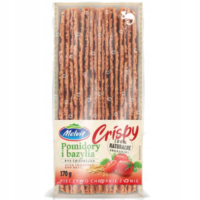 Melvit CRISPY pieczywo chrupkie ŻYTNIE z POMIDORAMI i BAZYLIĄ 170g