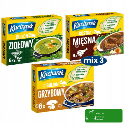 Kucharek KOSTKA ROSOŁOWA 60g x3SZT mix BULION MIĘSNA ZIOŁOWA GRZYBOWA