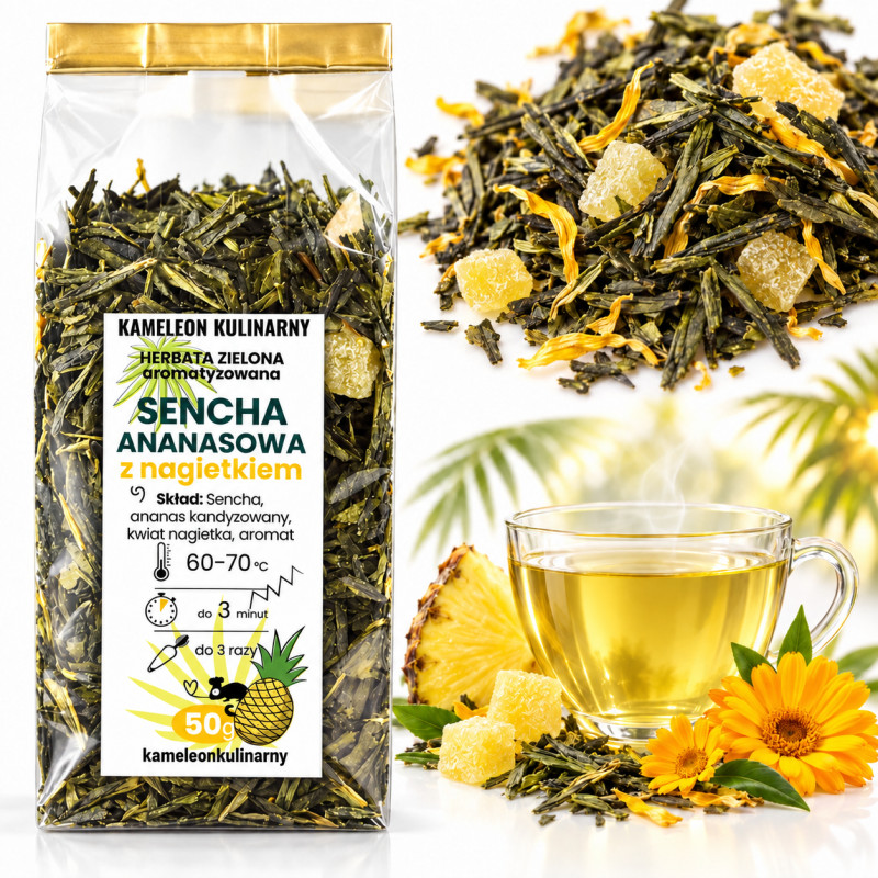 KAMELEON KULINARNY HERBATA ZIELONA SENCHA ANANASOWA ananas + nagietek