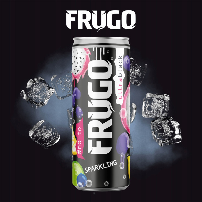 Frugo ULTRA BLACK NAPÓJ GAZOWANY puszka 250ml Jabłko Winogrono Wiśnia Porze