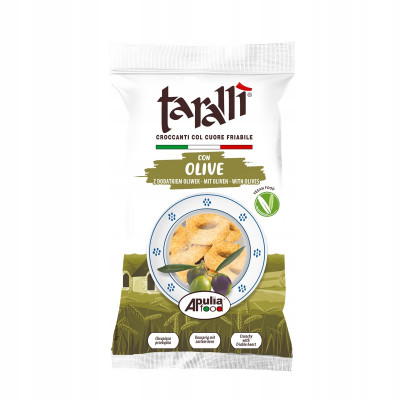 Taralli CHRUPIĄCA WŁOSKA PRZEKĄSKA TARALLINI z dodatkiem OLIWEK krążki 100g KRÓTKA DATA