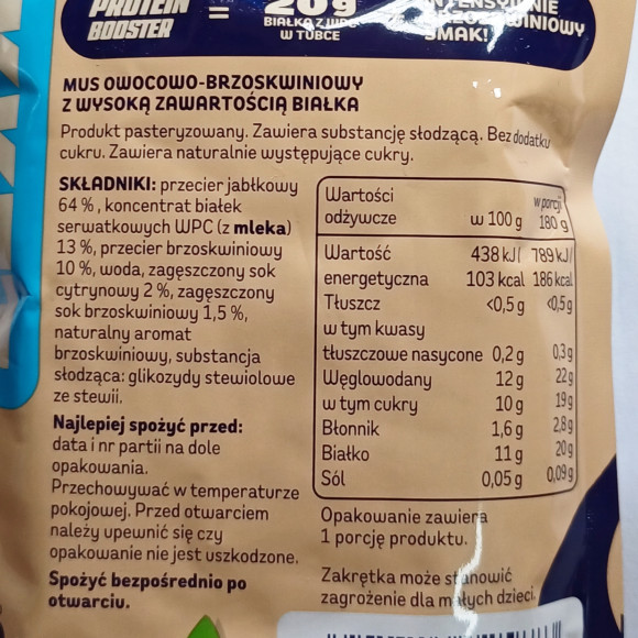 Dawtona POKKET MUS PROTEIN PROTEINOWY Brzoskwinia 20g białka z WPC 180g