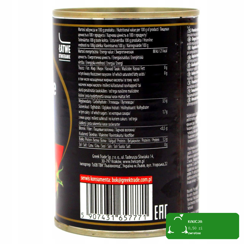 Helcom POMIDORY KROJONE BEZ SKÓRKI puszka 400g 0,4KG