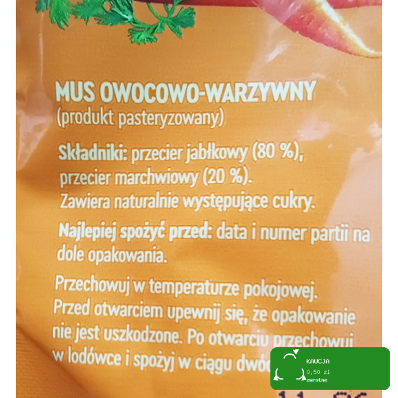 Dawtona MUS OWOCOWY MARCHEWKI JABŁKA prosty skład 180g BEZ CUK.