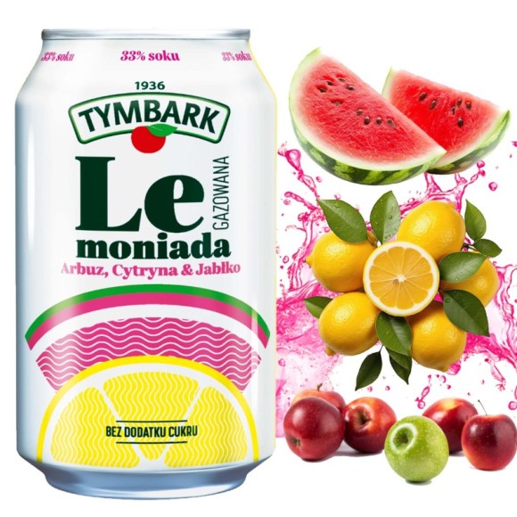 Tymbark NAPÓJ GAZOWANY LEMONIADA CYTRYNA ARBUZ JABŁKO 330ML