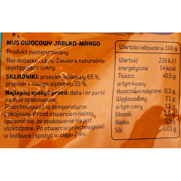Dawtona POKKET MANGO MUS OWOCOWY Jabłko Mango 180g