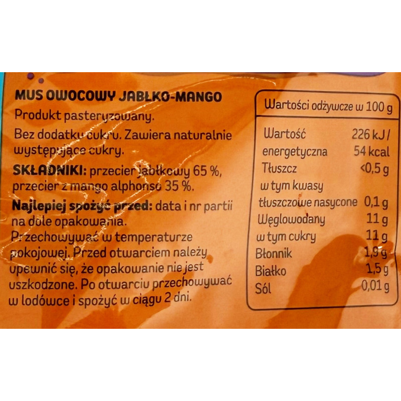 Dawtona POKKET MANGO MUS OWOCOWY Jabłko Mango 180g
