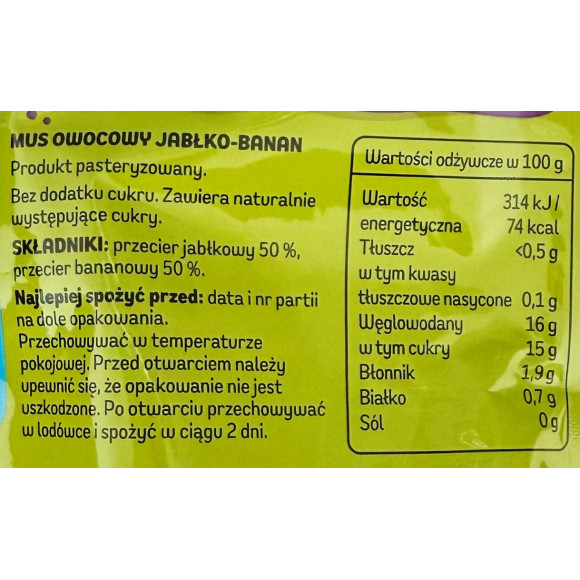 Dawtona POKKET FRUIT BOMB BANANA MUS OWOCOWY Jabłko Banan 180g bez cukru