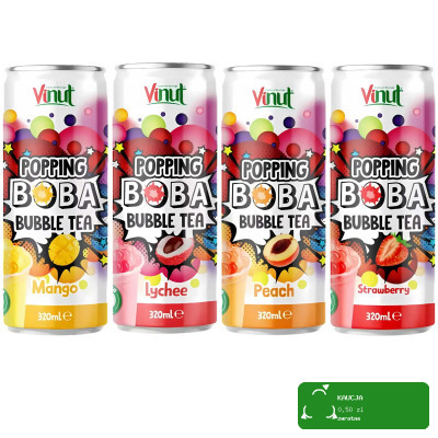 Vinut NAPÓJ POPPING BOBA BUBBLE TEA LYCHEE MANGO STRAWBERRY PEACH mix 4 szt