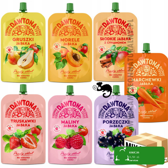 Dawtona MUS OWOCOWY TUBKA DOYPACK 180g x MIX 7 SUPER NOWYCH SMAKÓW 1,26KG