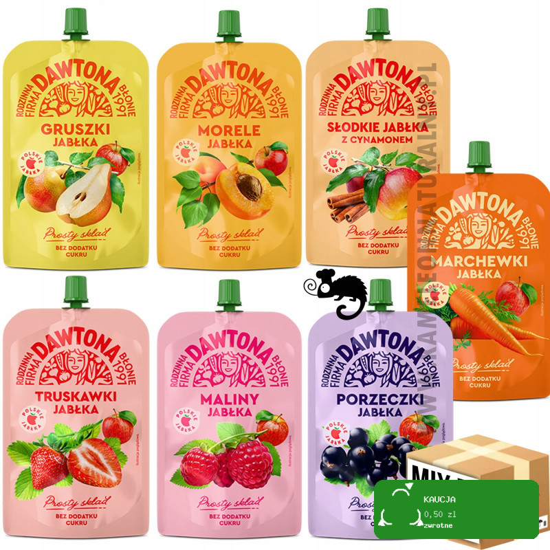 Dawtona MUS OWOCOWY TUBKA DOYPACK 180g x MIX 7 SUPER NOWYCH SMAKÓW 1,26KG