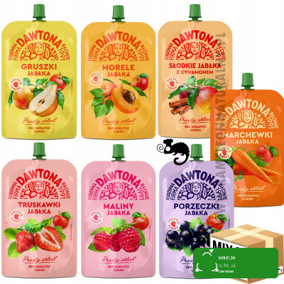 Dawtona MUS OWOCOWY TUBKA DOYPACK 180g x MIX 7 SUPER NOWYCH SMAKÓW 1,26KG