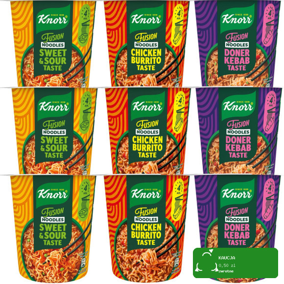 Knorr 9x MAKARON NUDLE FUSION SŁODKO KWAŚNY BURRITO I KEBAB 3 x3 mix 9szt
