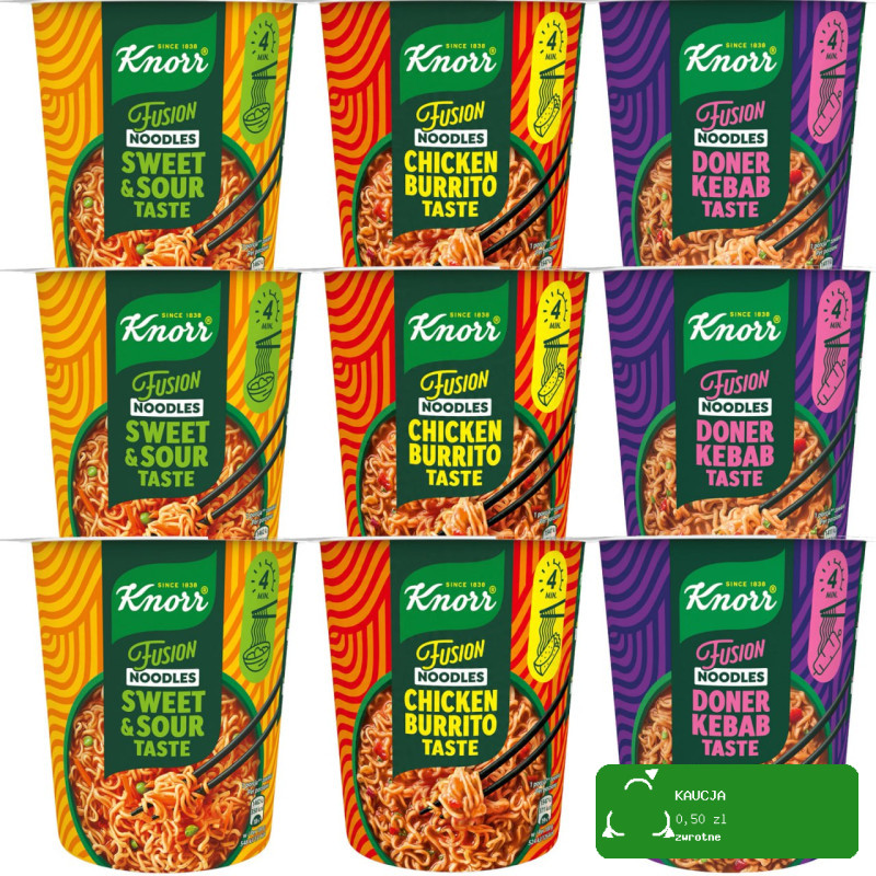 Knorr 9x MAKARON NUDLE FUSION SŁODKO KWAŚNY BURRITO I KEBAB 3 x3 mix 9szt