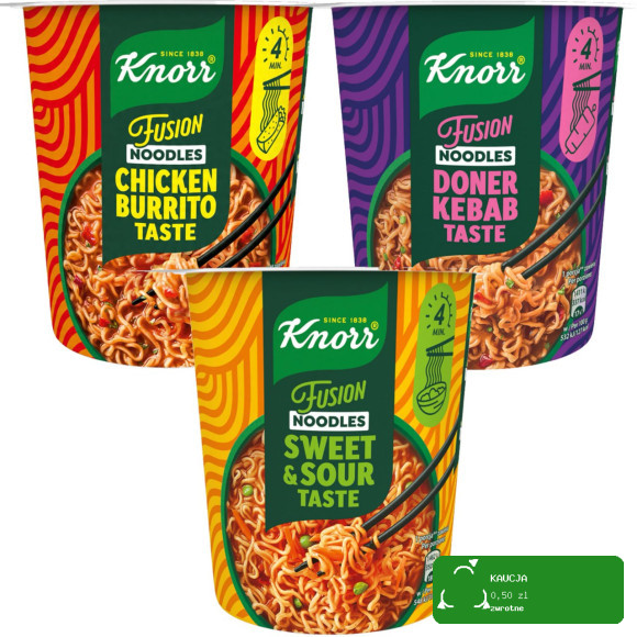 Knorr 3x MAKARON NUDLE FUSION SŁODKO KWAŚNY BURRITO I KEBAB taste mix 3szt