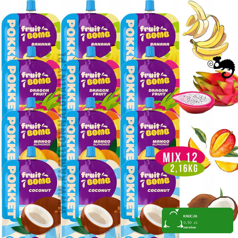 Dawtona POKKET FRUIT BOMB 4 smaki: DRAGON FRUIT MANGO COCONUT BANANA 12szt