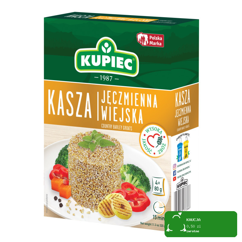 Kupiec KASZA JĘCZMIENNA WIEJSKA 4x80g 320g gotowe w 15 minut
