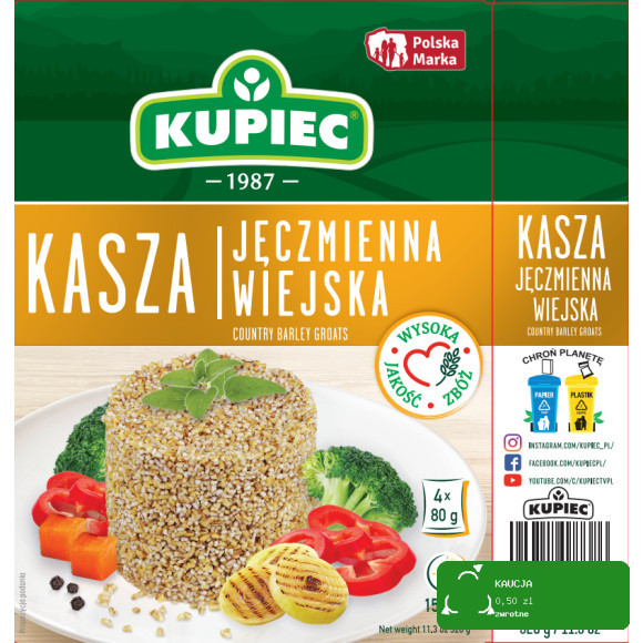 Kupiec KASZA JĘCZMIENNA WIEJSKA 4x80g 320g gotowe w 15 minut